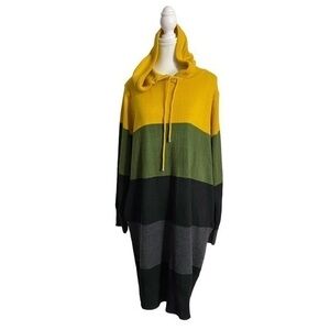 Alison Andrews Thick Striped Long Sleeve Sweater Midi Dress with Hoodie